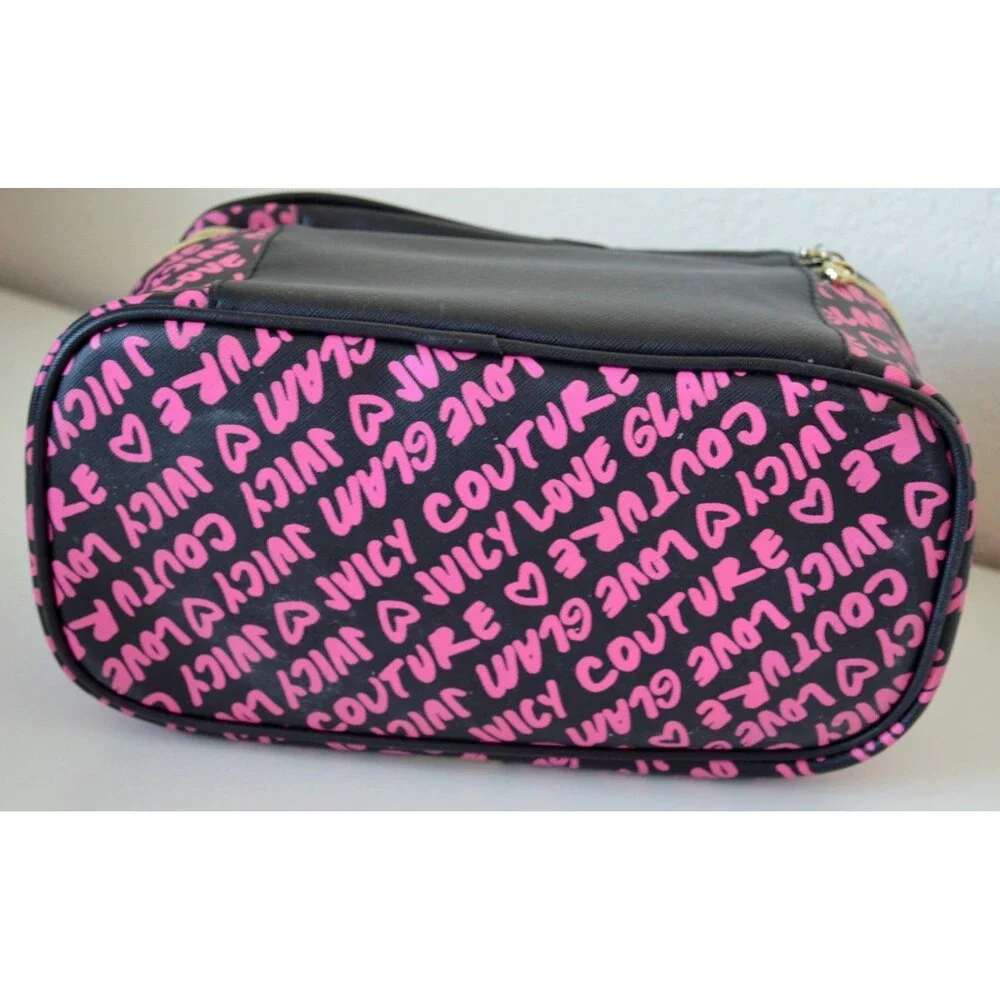 Juicy Couture Pink Black Cosmetic Makeup Bag Train Case 2 Zipper Compartments